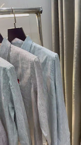 Ami Paris Grey strips Embroidery Logo Premium Linen Shirt