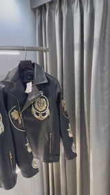 Balmai n Paris Black Embroidery Logo Imported Leather Jacket