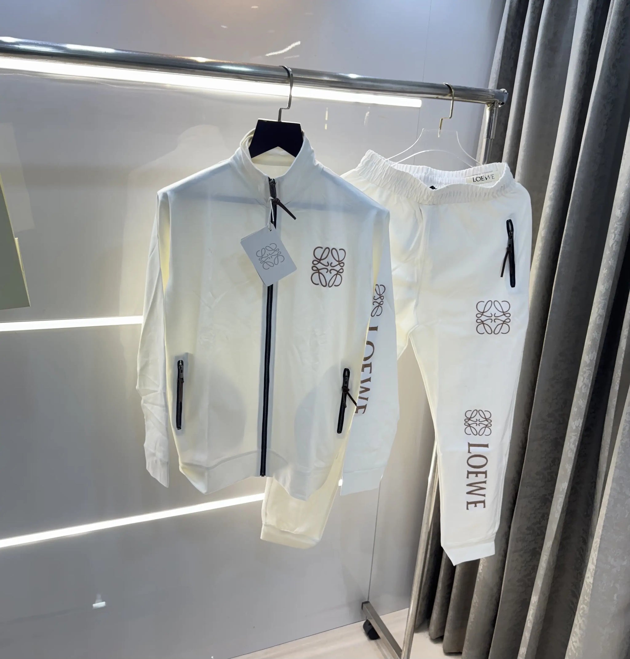 Lo-EWe White Embroidery Logo Imported Tracksuit