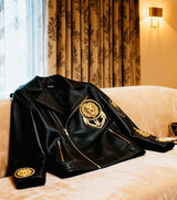 Balmai n Paris Black Embroidery Logo Imported Leather Jacket