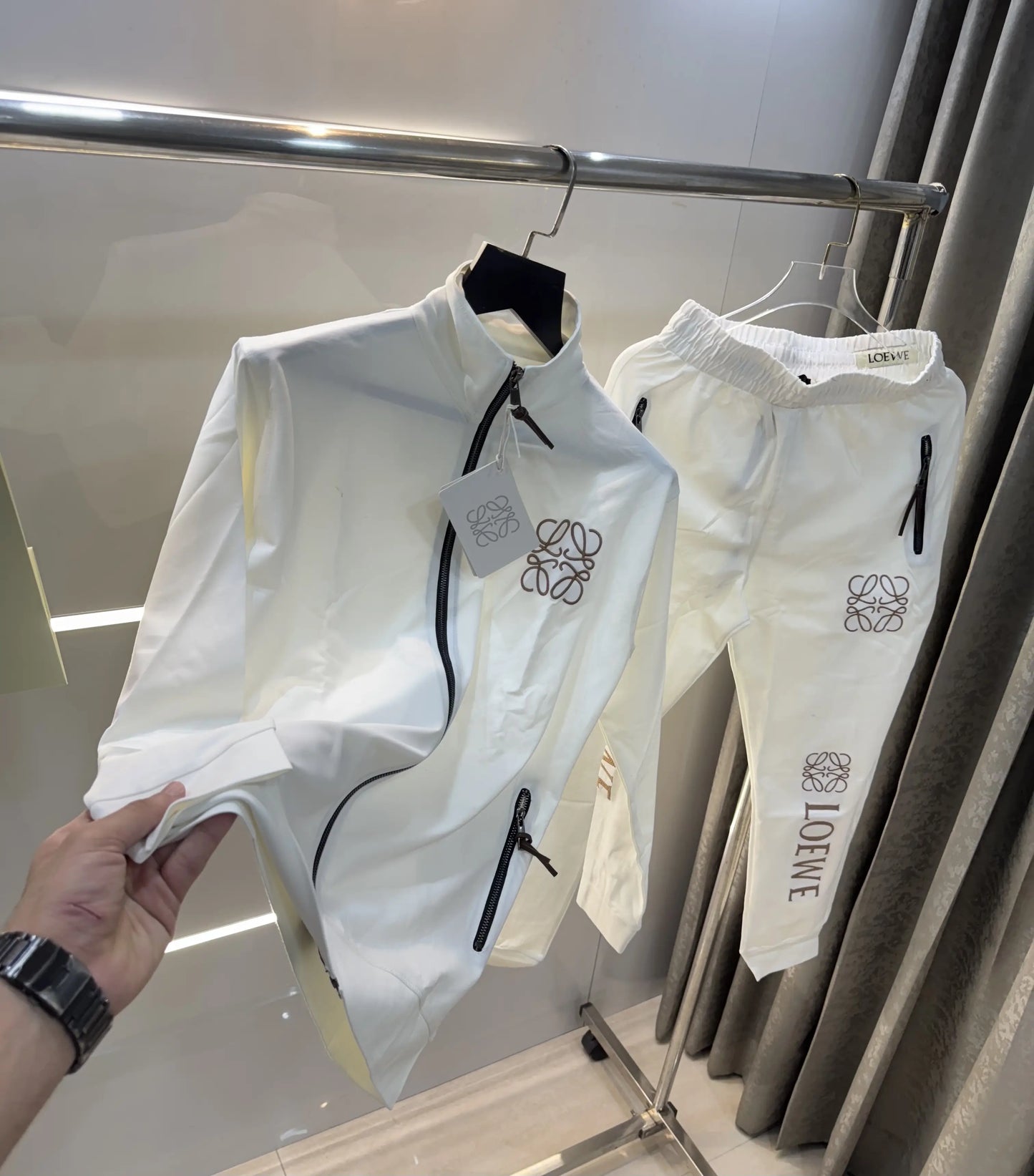 Lo-EWe White Embroidery Logo Imported Tracksuit