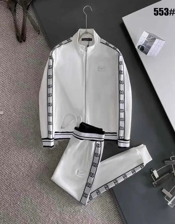 Dolce& Gabbana White Embroidery Logo Imported Tracksuit With Brand Carry
