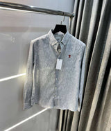 Ami Paris Grey strips Embroidery Logo Premium Linen Shirt