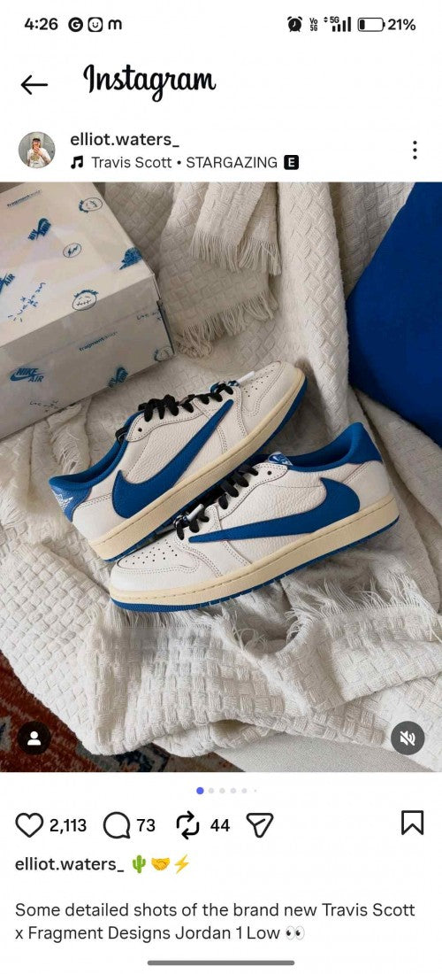 Nikee Air Jordan Retro 1 X Travis Scott Fragment Heat Of White Semi Ua Quality With Og Box