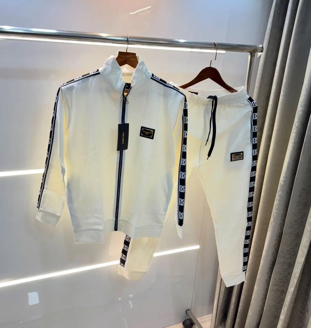 Dolce& Gabbana White Embroidery Logo Imported Tracksuit With Brand Carry