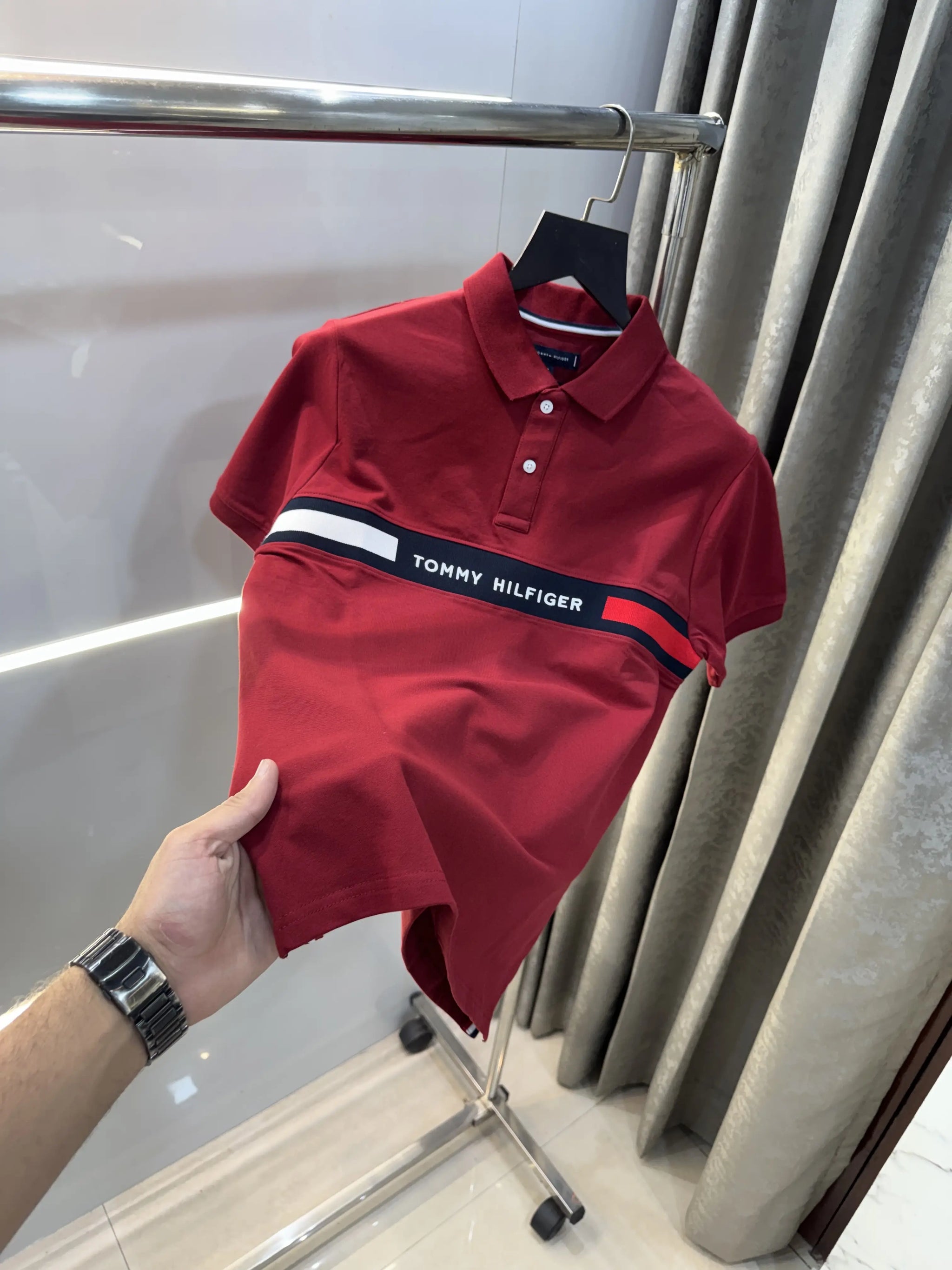 Tommy Hilfiger Maroon Logo Work Premium Polo T-Shirt