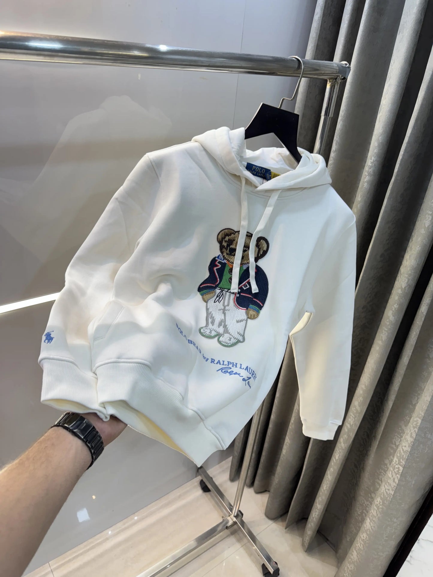 Ralph Lauren White Teddy Edition Embroidery Logo Imported Hoodie