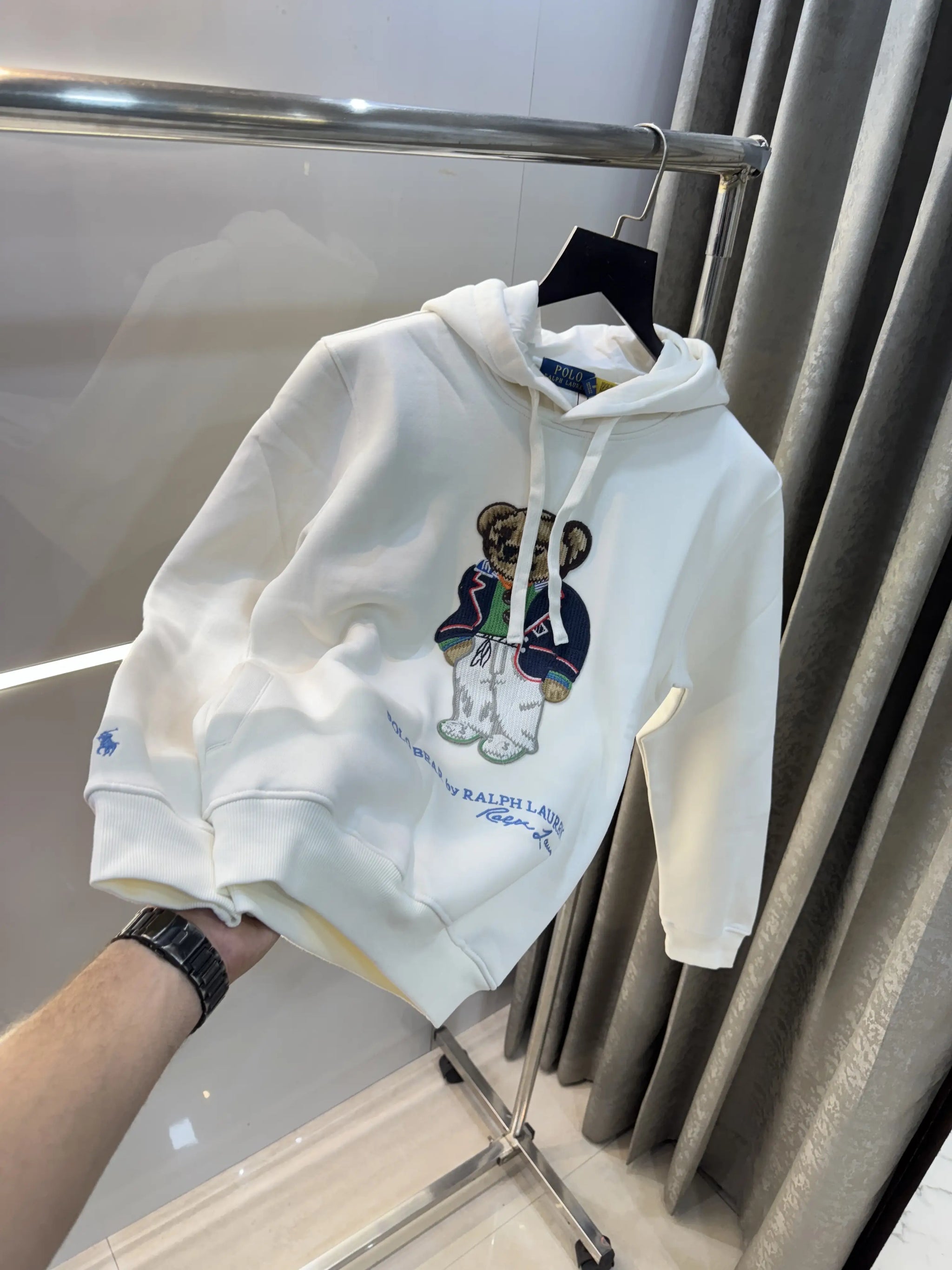 Ralph Lauren White Teddy Edition Embroidery Logo Imported Hoodie