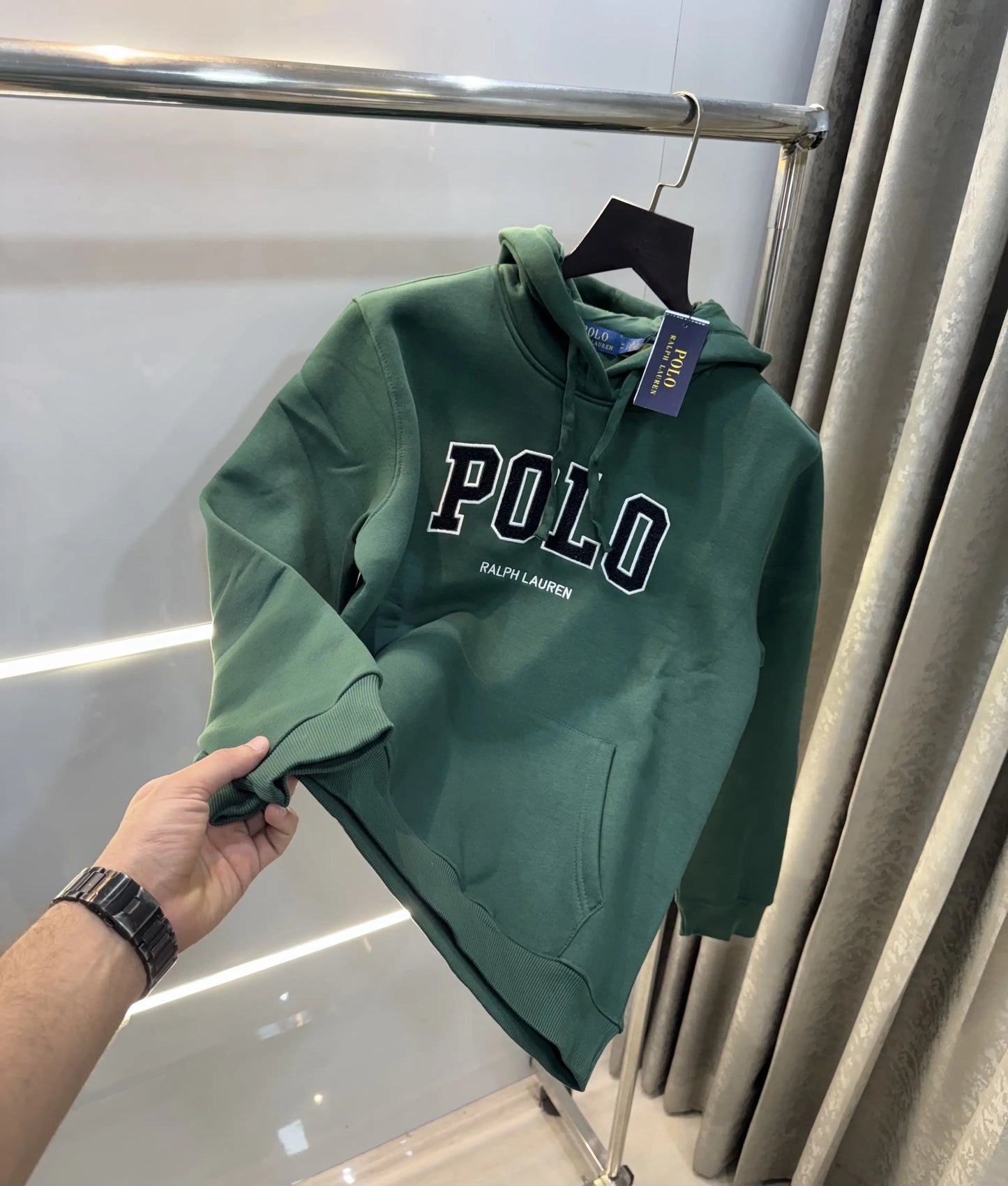 Ralph Lauren Bottle Green Embroidery Logo Imported Hoodie