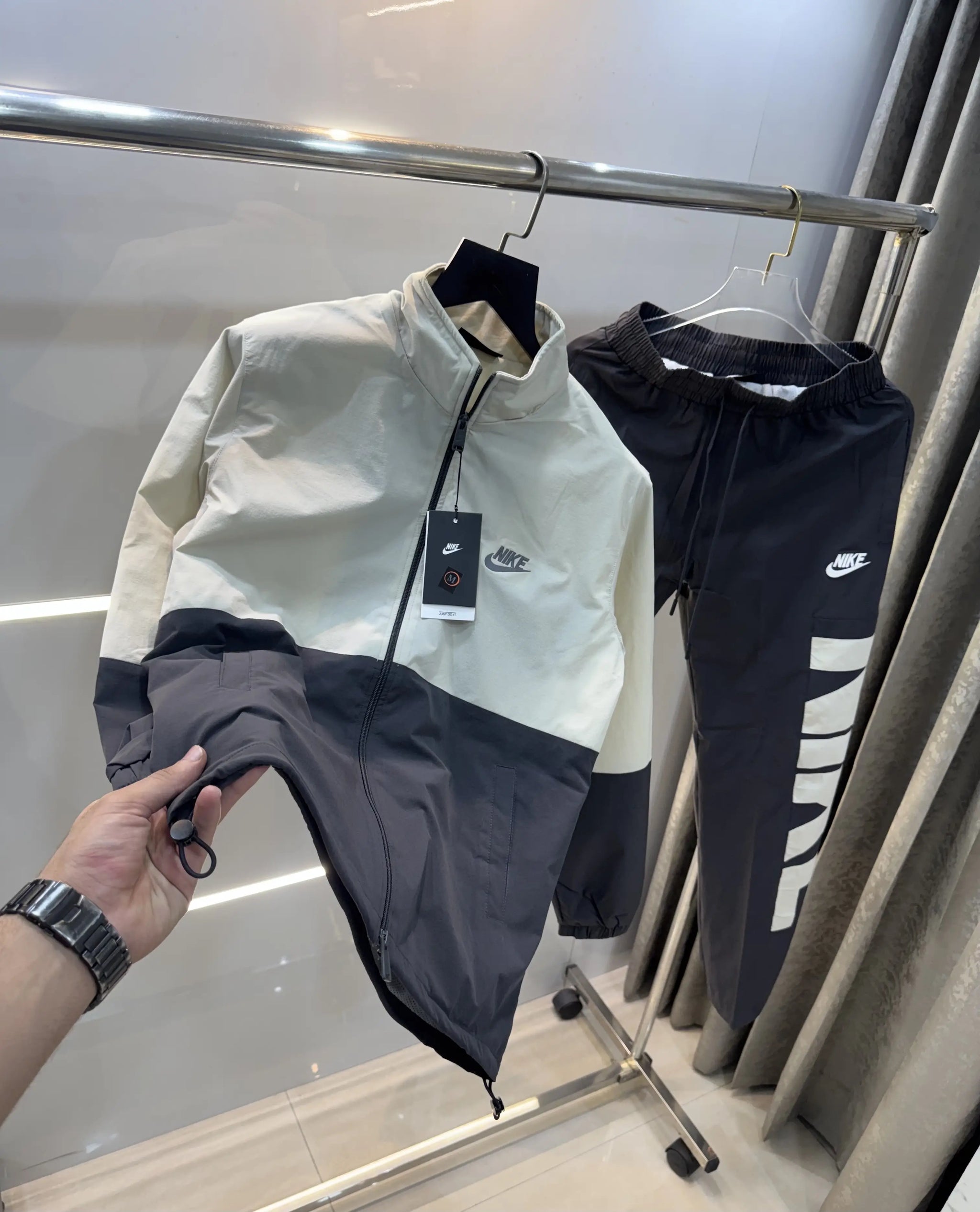N!ke Beige Grey Logo Work Premium Tracksuit