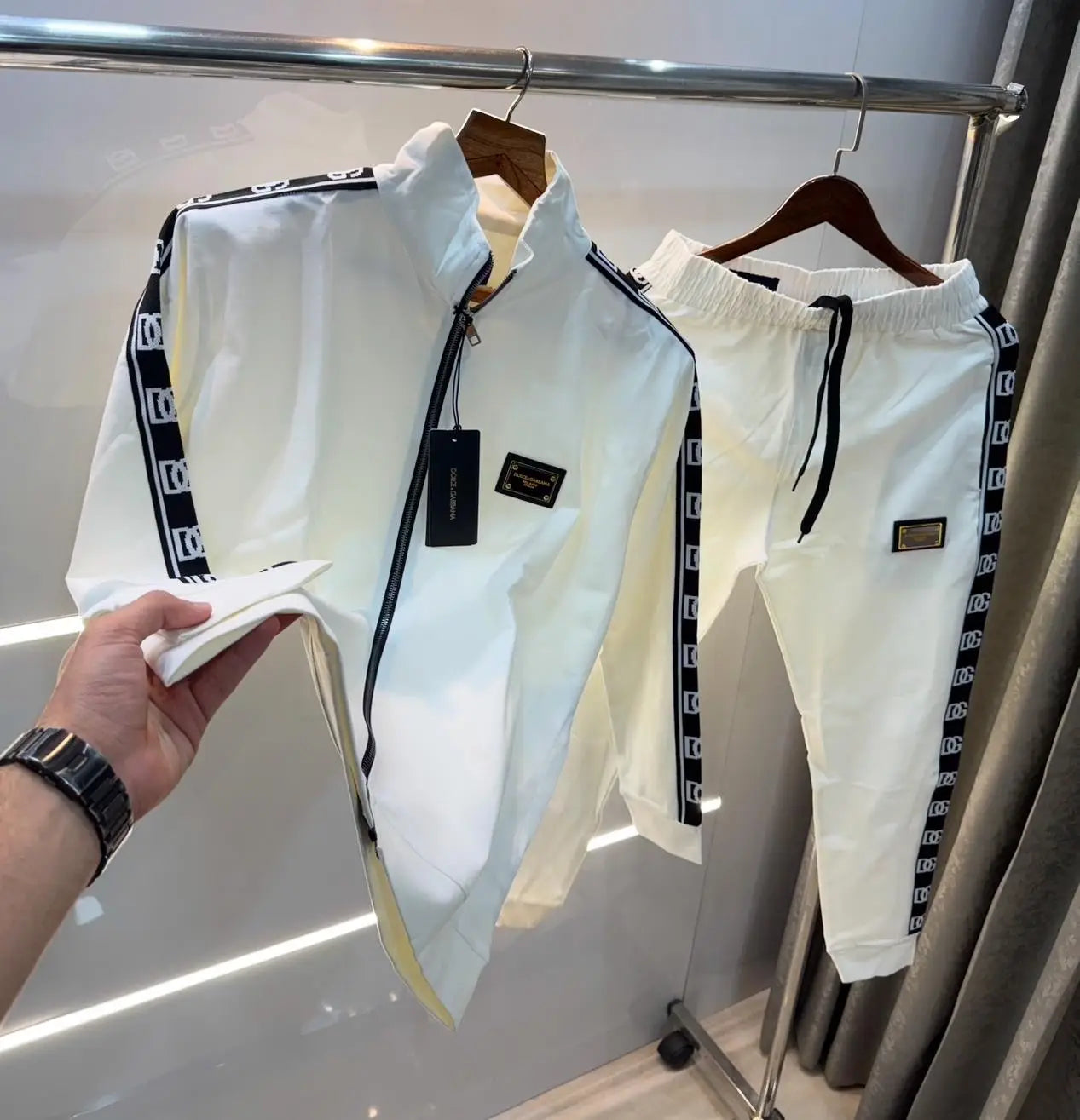 Dolce& Gabbana White Embroidery Logo Imported Tracksuit With Brand Carry