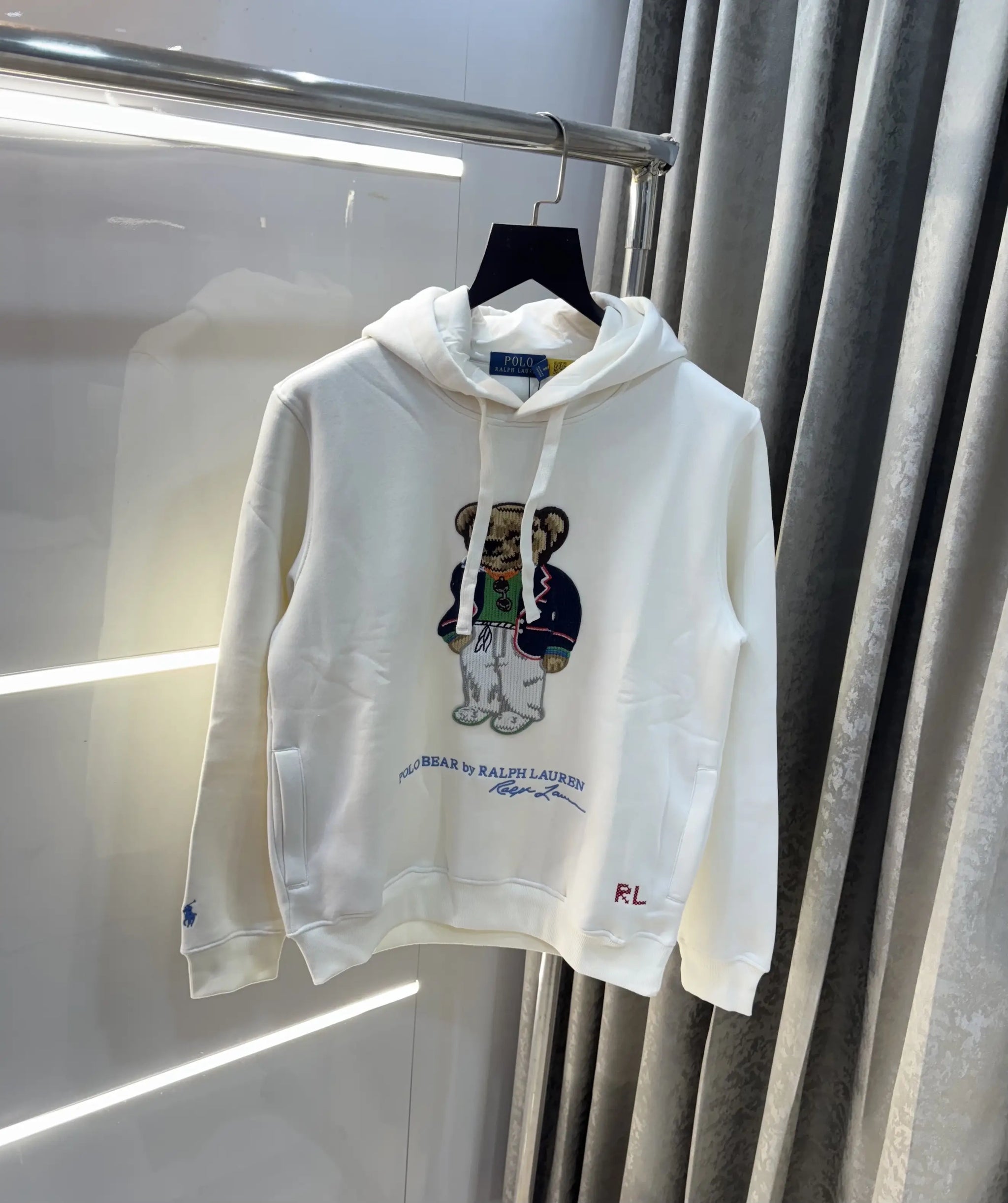 Ralph Lauren White Teddy Edition Embroidery Logo Imported Hoodie